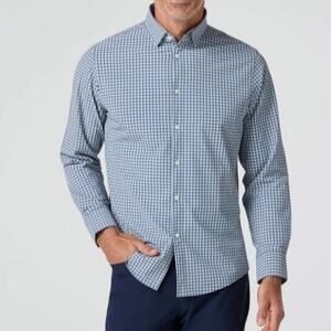 Mizzen+Main Leeward Blue White Check Button Down Long Sleeve Dress Shirt